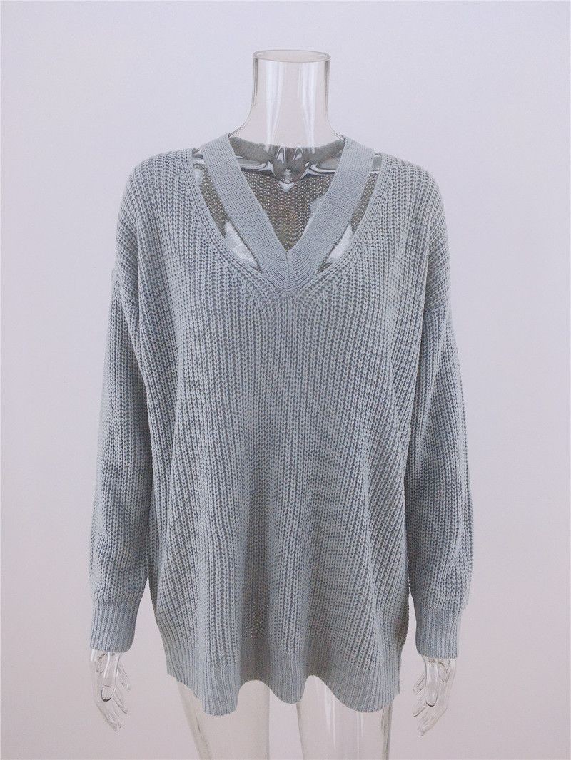 Pullovers Placket Type Wholesale Women's Casual Solid Color Long Sleeve Sweaters & Cardigans