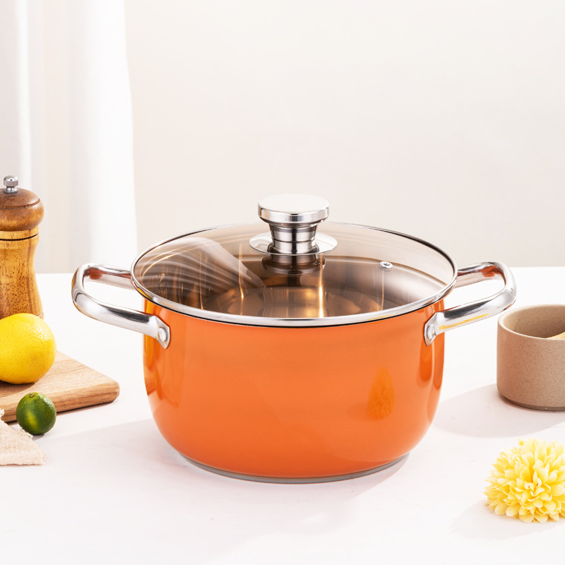 Thickened stainless steel soup steamer, multifunctional orange soup pot, household large-capacity soup pot, universal induction cooker