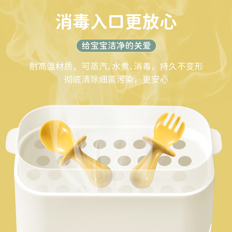 Suministro directo de fábrica cuchara de bebé niños suplemento alimenticio tenedor cuchara niños aprenden comida cuchara de entrenamiento cuchara anti-estrangulamiento mango corto tenedor cuchara