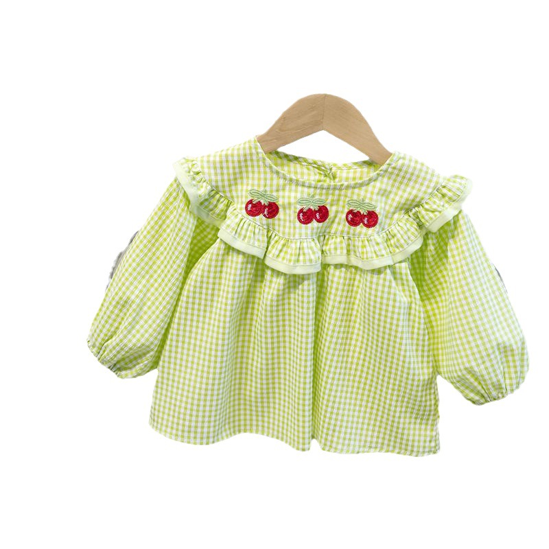 Camisa de las niñas primavera y otoño Camisa a cuadros de las niñas de estilo occidental camisa de muñeca de manga larga para niños ropa de otoño para niñas otoño
