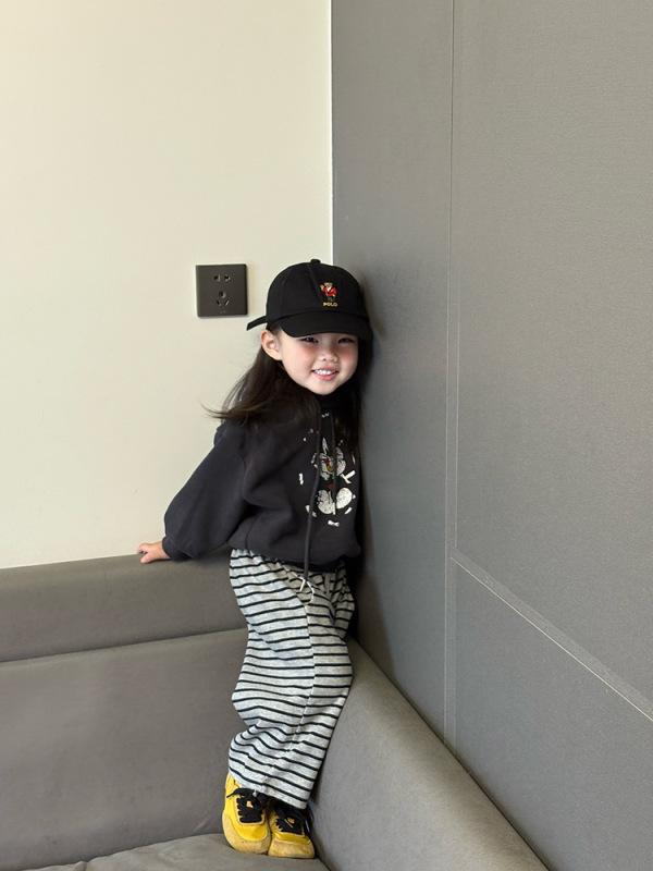 女童秋季穿搭卡通连帽卫衣女宝宝时尚百搭条纹休闲裤子潮流两件套|undefined