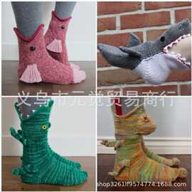 现货爆款Knit Crocodile Socks圣诞针织鳄鱼鲨鱼地板袜子动物袜