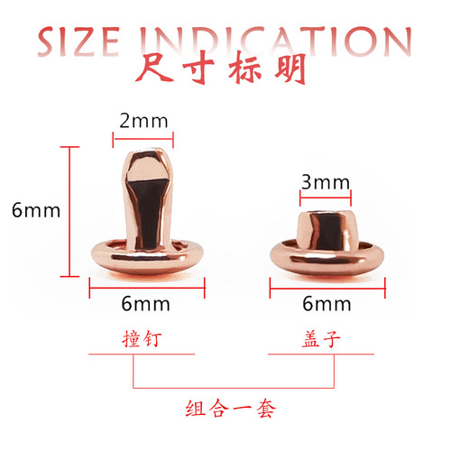 Metal Rose Gold Single and Double-Sided Stud Mother Rivet Decorative Nail for Leather Bags Belts Hats Clothing Round Head Nail