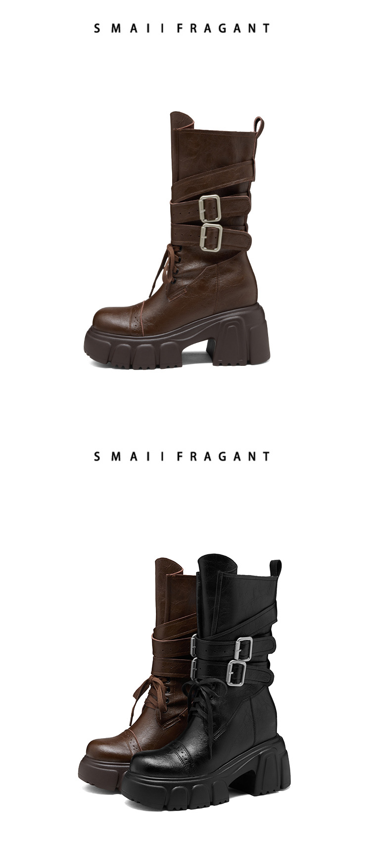 Boot nữ cổ cao ôm bắp chân đế dày 10 cm phong cách phương Tây cổ điển — Lớp lót nhung đen chi tiết 9