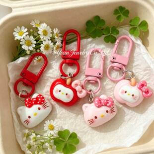 Fuchsia cartoon keychain with bow, cute pendant, accessory