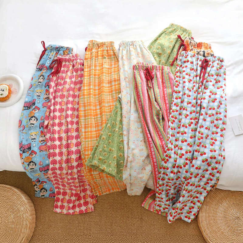 Women's pure cotton brushed sleep pants, long pants for autumn and winter 2026, new casual cartoon design, all-cotton, can be worn as outerwear, suitable for home wear Women's pure cotton brushed sleep pants, long pants for autumn and winter 2026, new casual cartoon design, all-cotton, can be worn as outerwear, suitable for home wear