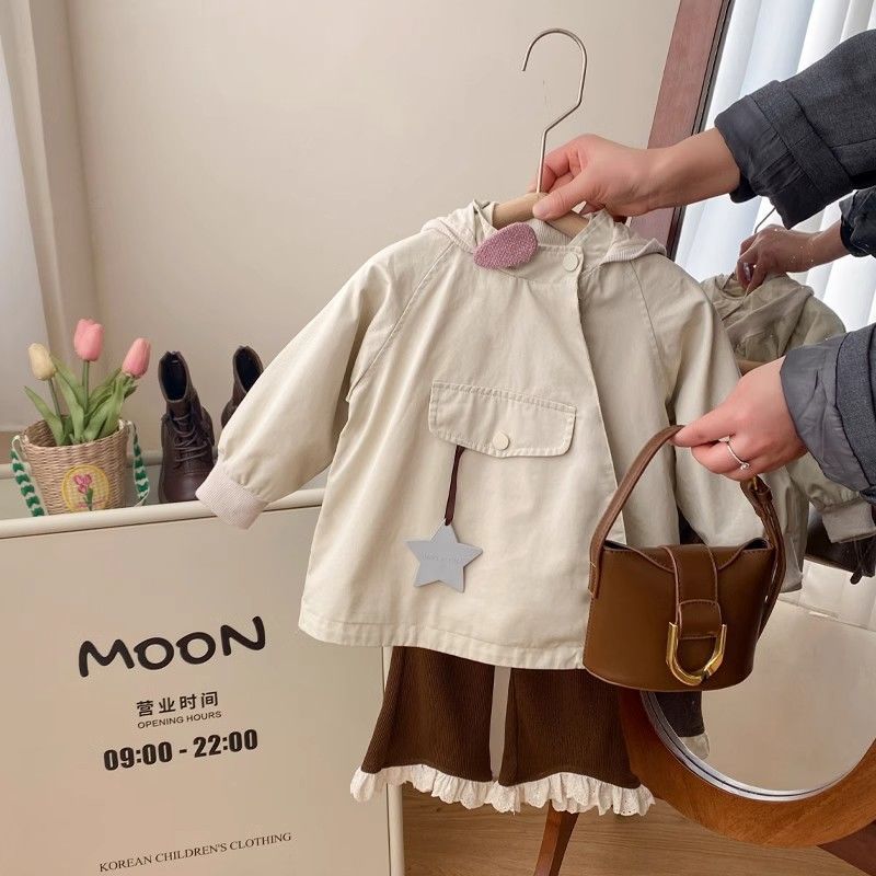 女童外套春装2025新款韩版儿童洋气中长款女宝宝春秋连帽风衣外穿