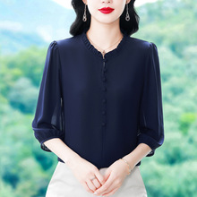 杭州大牌重磅真丝衬衫女2025夏季新款中年纯色百搭衬衣桑蚕丝上衣