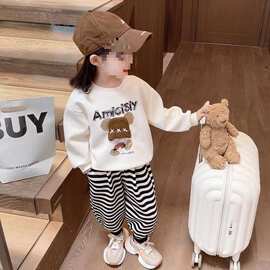 童装女童洋气套装2025新款儿童卡通休闲条纹两件套卫衣宝宝春秋款