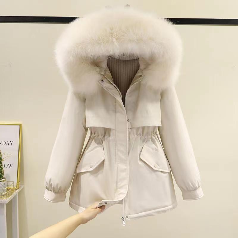 Foreign Trade Parka Women's Mid-Length New Winter Loose Korean Style Velvet Thickeneded Cotton Outwear Western Style Cotton Jacket Work Jacket