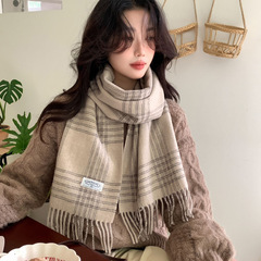 2024韓国クラシック100% insウール格子マフラー男女共通カップルモデル秋冬保温マフラー