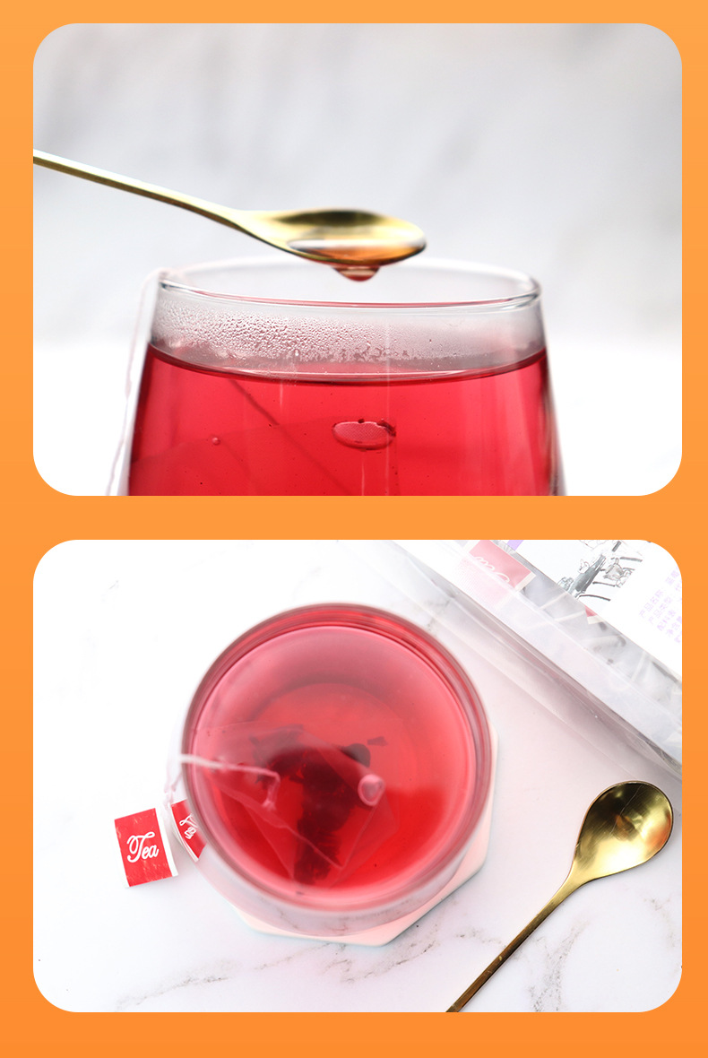 Blueberry Blackcurrant Fruit Tea 180g 30 Pyramid Bags with Roselle Hibiscus and Rock Sugar Floral Fruity Blend in use