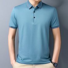 专柜正品短袖t恤男士夏款中年桑蚕丝半袖体恤纯色百搭男装Polo衫