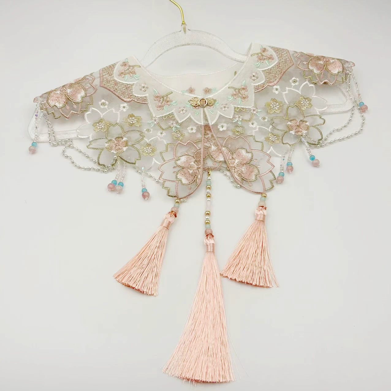 Розовый жилет с вышивкой в виде цветов сакуры и кисточками, украшенный тяжелыми хрустальными бусинами, аксессуар для детской и студенческой формы