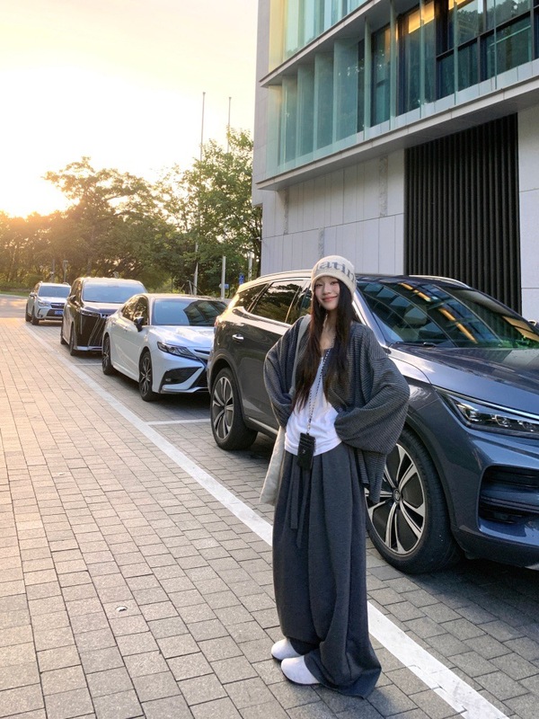 慵懒风穿搭条纹宽松长袖开衫休闲阔腿长裤女2025秋季新款时尚套装|undefined