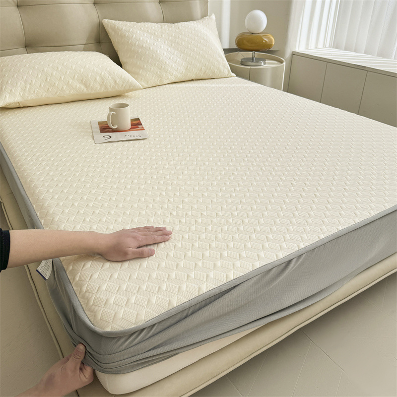 Sombrilla de cama de seda de hielo antibacteriana de verano, cubierta de cama fresca de una sola pieza, cubierta protectora de colchón todo incluido, juego de tres piezas 2