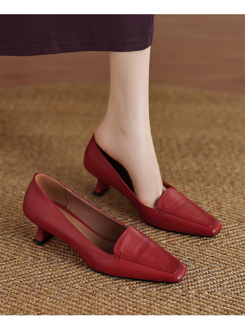 CHIKO Channary Square Toe Kitten Heels Loafers Shoes - US 5.5, Black CHIKO Channary Square Toe Kitten Heels Loafers Shoes - US 5.5, Black