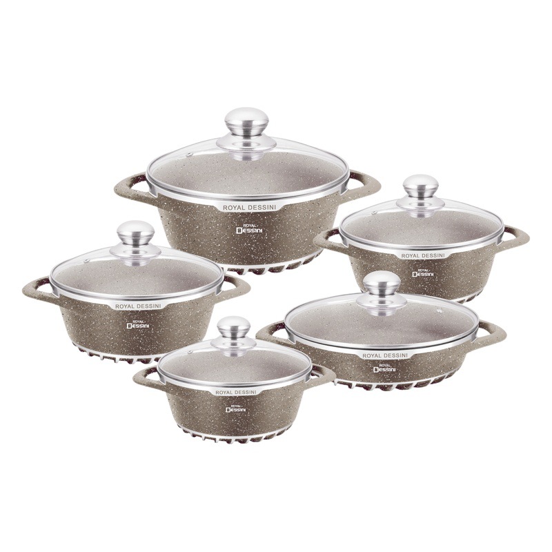 Comercio exterior transfronterizo olla de aluminio oreja puntiaguda ciclón olla de cocina doméstica olla de fundición olla de sopa antiadherente 10 piezas olla conjunto traje olla