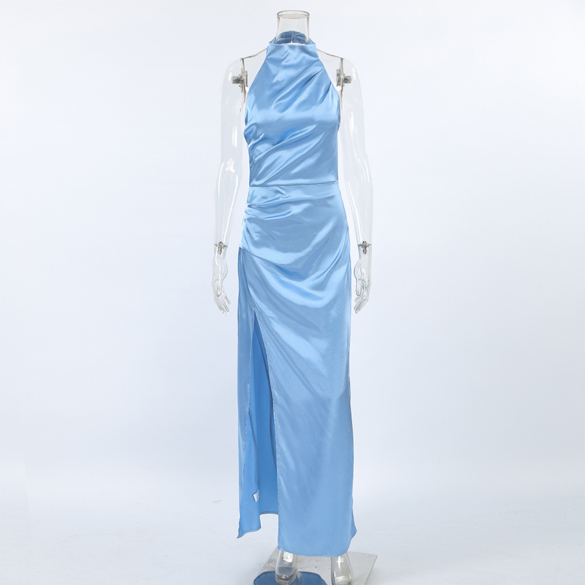 Damen Abendkleid Aus Satin Mit Neckholder Und Beinschlitz Für Galas_voghion.com