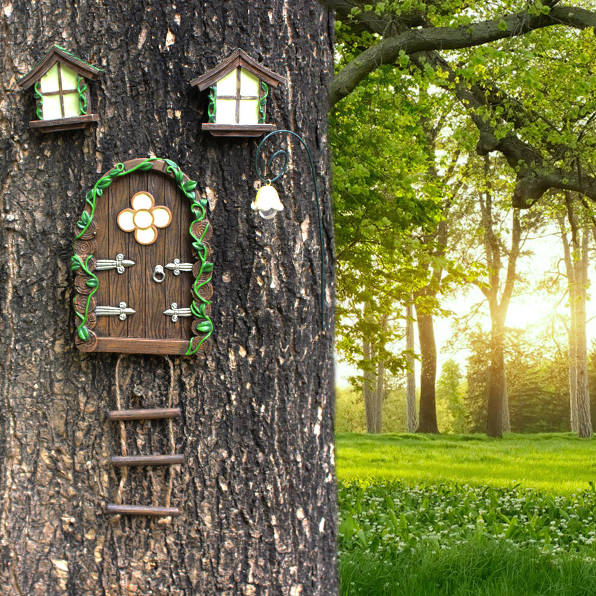  resin simulation luminous door and window ornaments outdoor Villa courtyard garden tree pendant garden landscape decoration