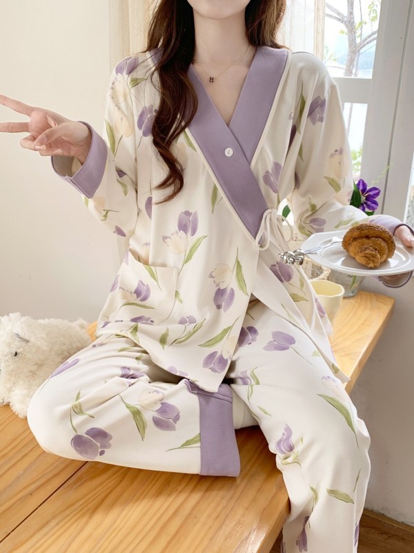 月子服春秋産後3-9月妊婦パジャマ夏の薄いタイプの入院授乳産婦授乳家庭服|undefined