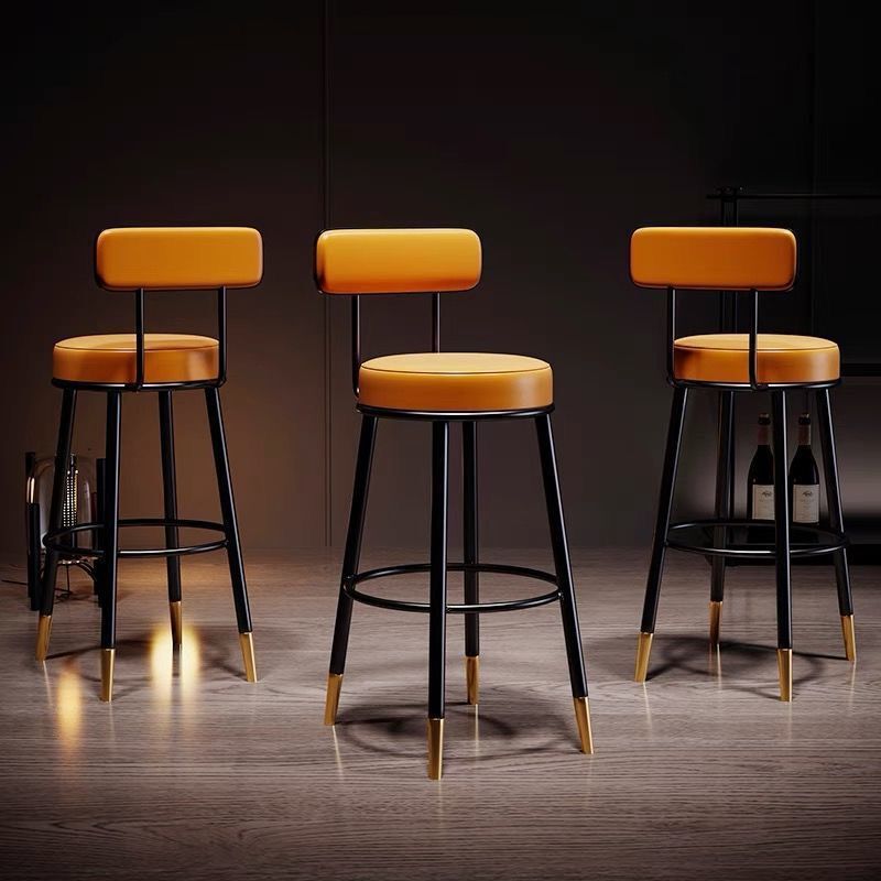 Bar Chair Modern Light Luxury Style Home Bar Stool Iron Art Backrest Chair Leisure High Stool Simple Internet Celebrity Style Bar Counter Chair