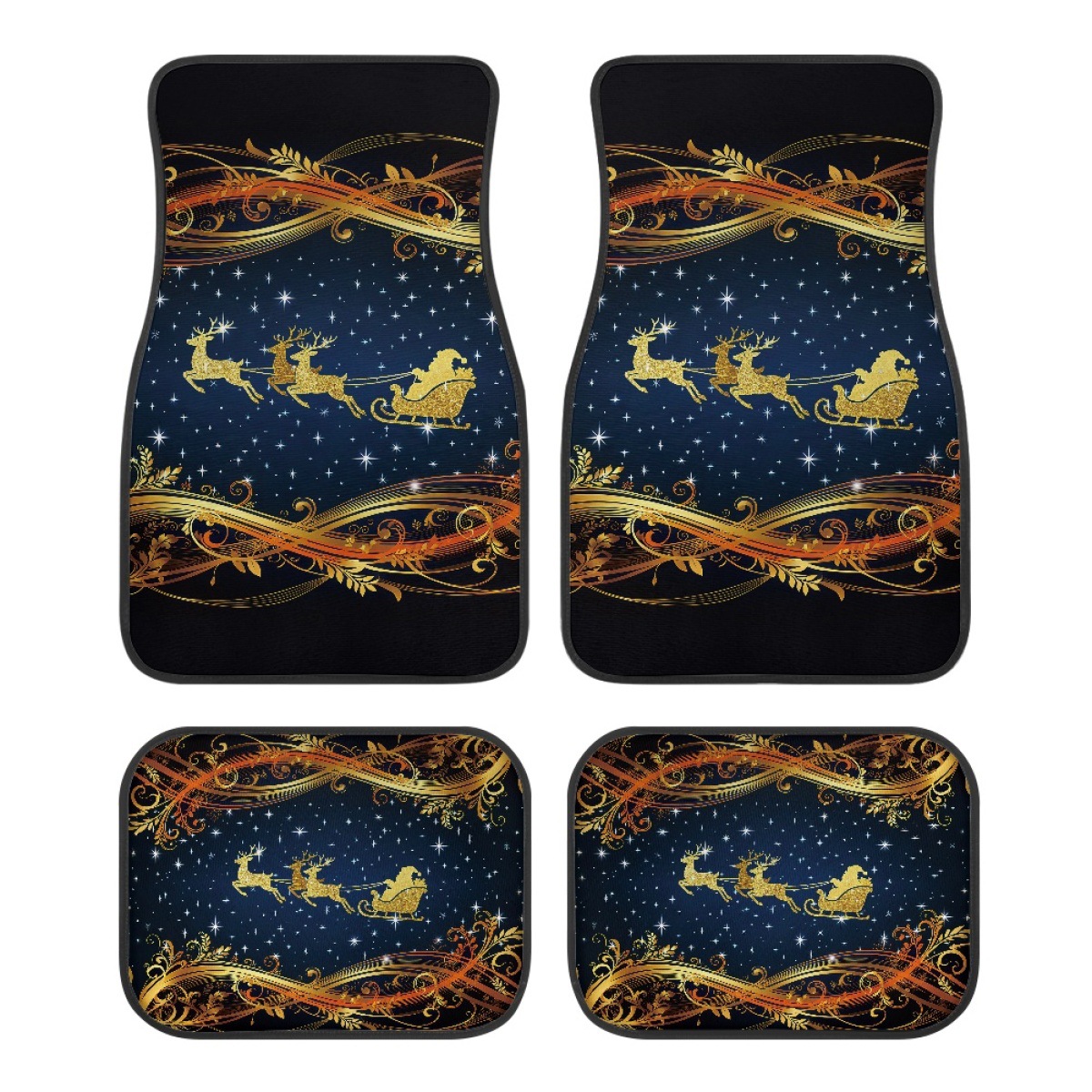 Cross-border car floor mats, 4-piece set, with Christmas-themed designs, custom-made with thick-knit fabric, for car interior decoration