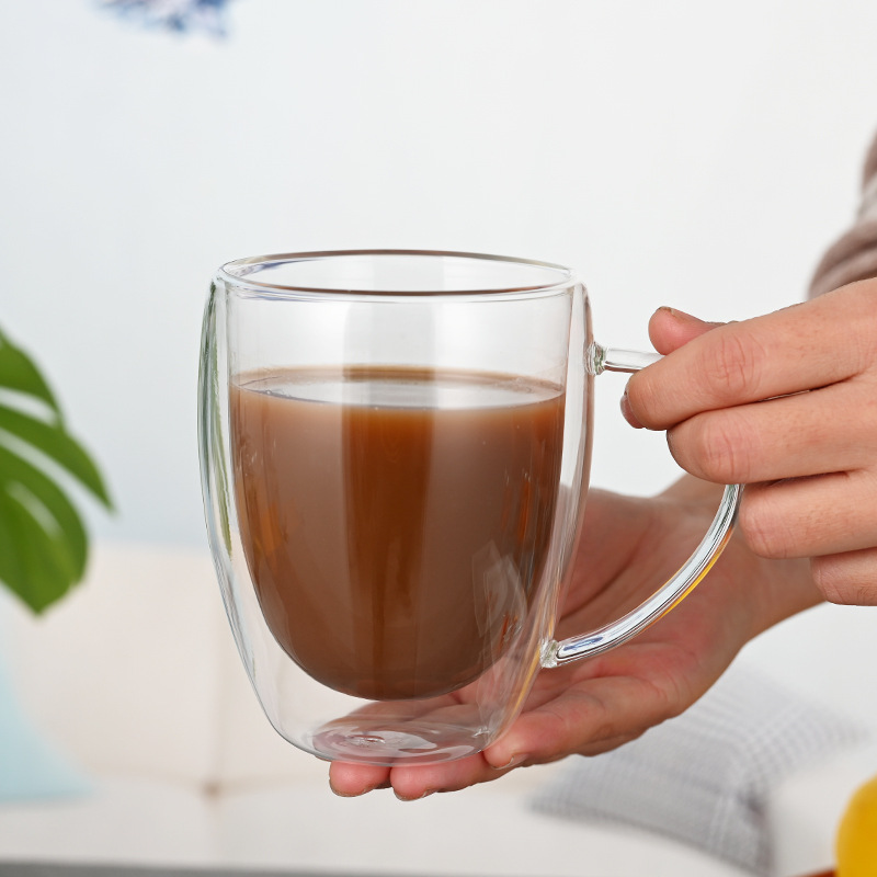 Taza de vidrio de doble capa en forma de huevo, alta transparencia de silicio aislante de vidrio, taza de jugo de café, taza de doble capa de oficina en el hogar