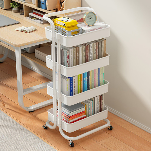 OD59 wholesale bookshelf rack floor-standing multi-layer wheeled trolley desk side reading book storage small