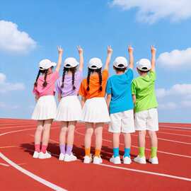 儿童彩色t恤短袖小学生毕业班服糖果色幼儿园亲子装运动会服装