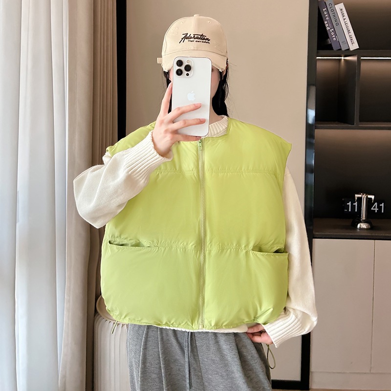 Transfronterizo puff plumón chaleco de mujer 2025 otoño y invierno nuevo hombro coreano pequeño cuello redondo abrazadera de caballo de algodón stock