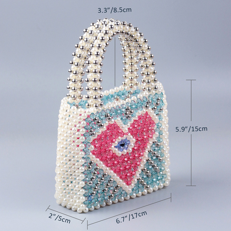Square Shape Medium Size Women's Medium Arylic Heart Shape Elegant Streetwear Beading Weave Square Open Handbag