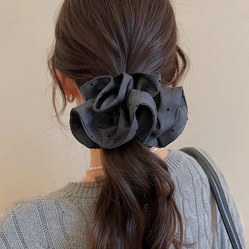 78#Dark gray polka dot hair tie about 14cm