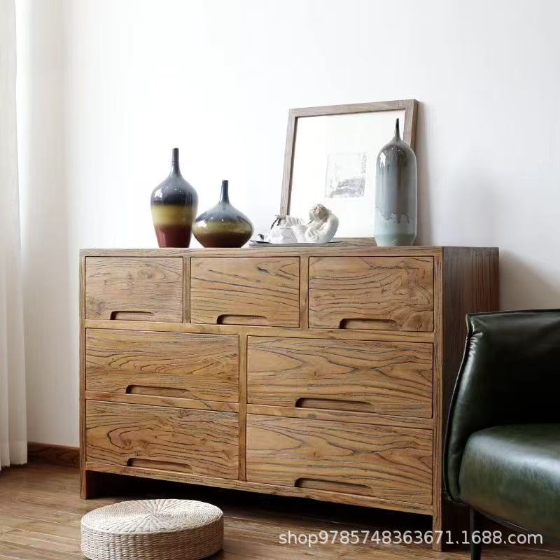 Old Elm Sideboard Retro Old Living Room Storage Locker B&B Furniture Entrance Cabinet Solid Wood Drawer Cabinet