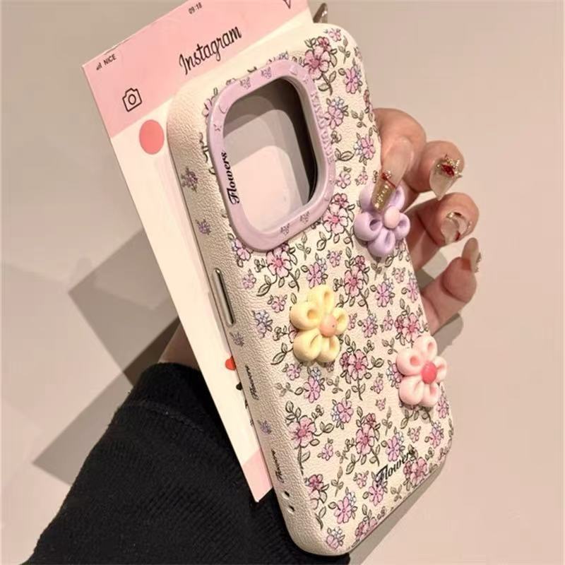 Pink lindo oso de flores tridimensional para iphone15 bolsa de batería 16ProMax Apple 14/13 funda para teléfono móvil