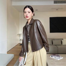 爱M仕同款坠感绵羊皮皮衣外套女春秋新真女短款夹克2025修身显瘦