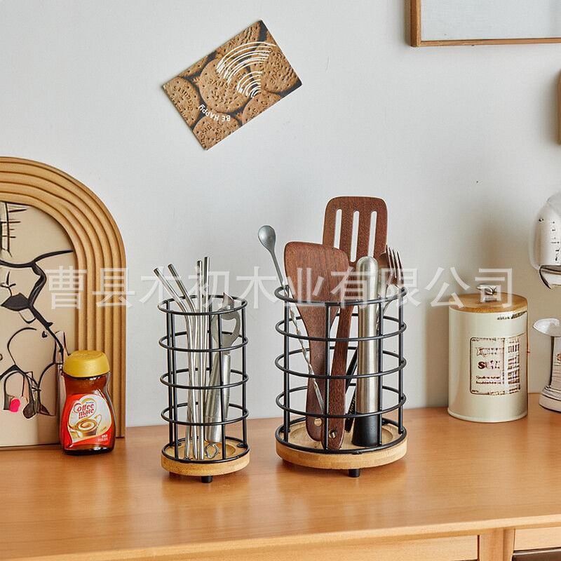 Soporte de pared para cucharas y palillos con drenaje multifuncional