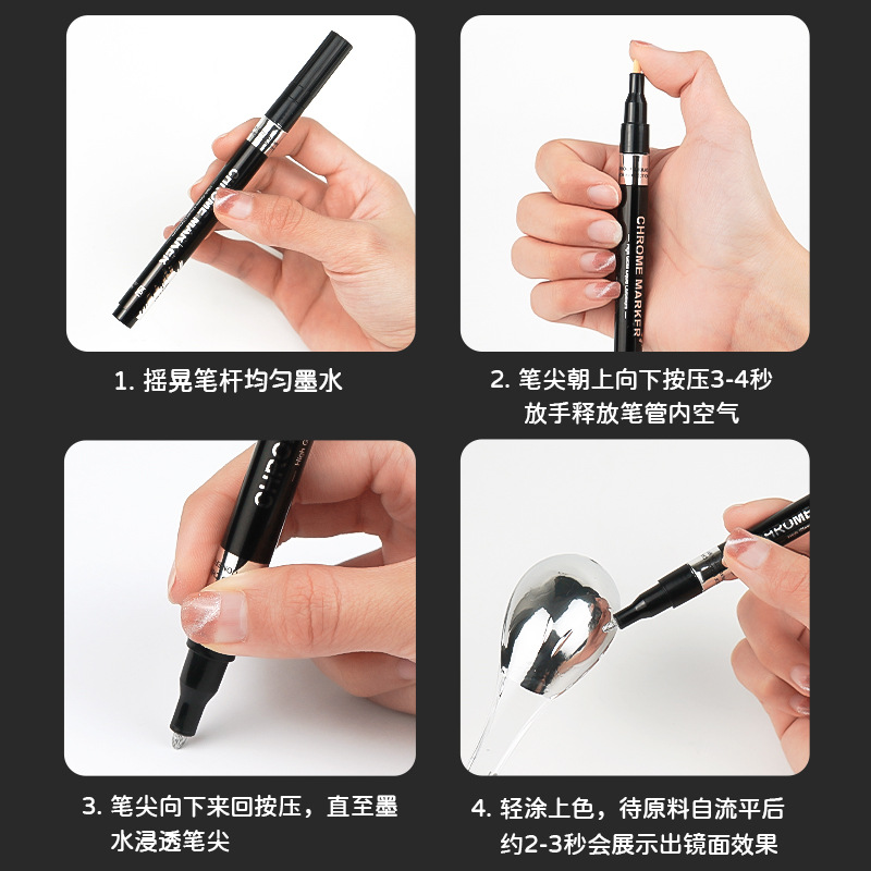 Galvanoplastia pintura marcador espejo metal cromado pluma impermeable pintura reparación colorante modelo pintado a mano pluma reflectante