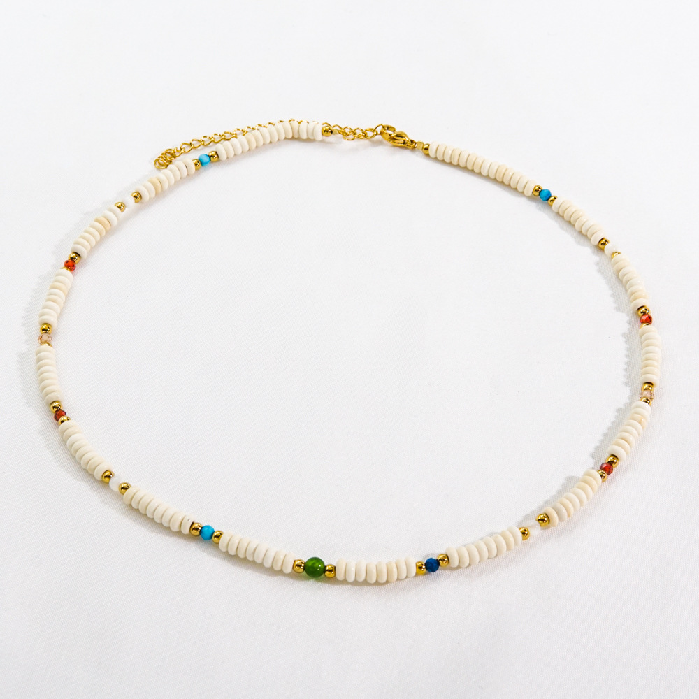 Casual Ethnic Style Round Stainless Steel Natural Stone Crystal Beaded Plating Necklace display picture 5