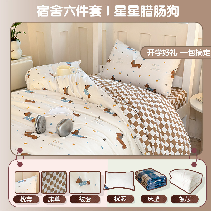 Fresh and Simple Cartoon Bubble Cotton Duvet Cover Set for Single Bed, Bunk Bed, Student Dormitory Six-Piece Set