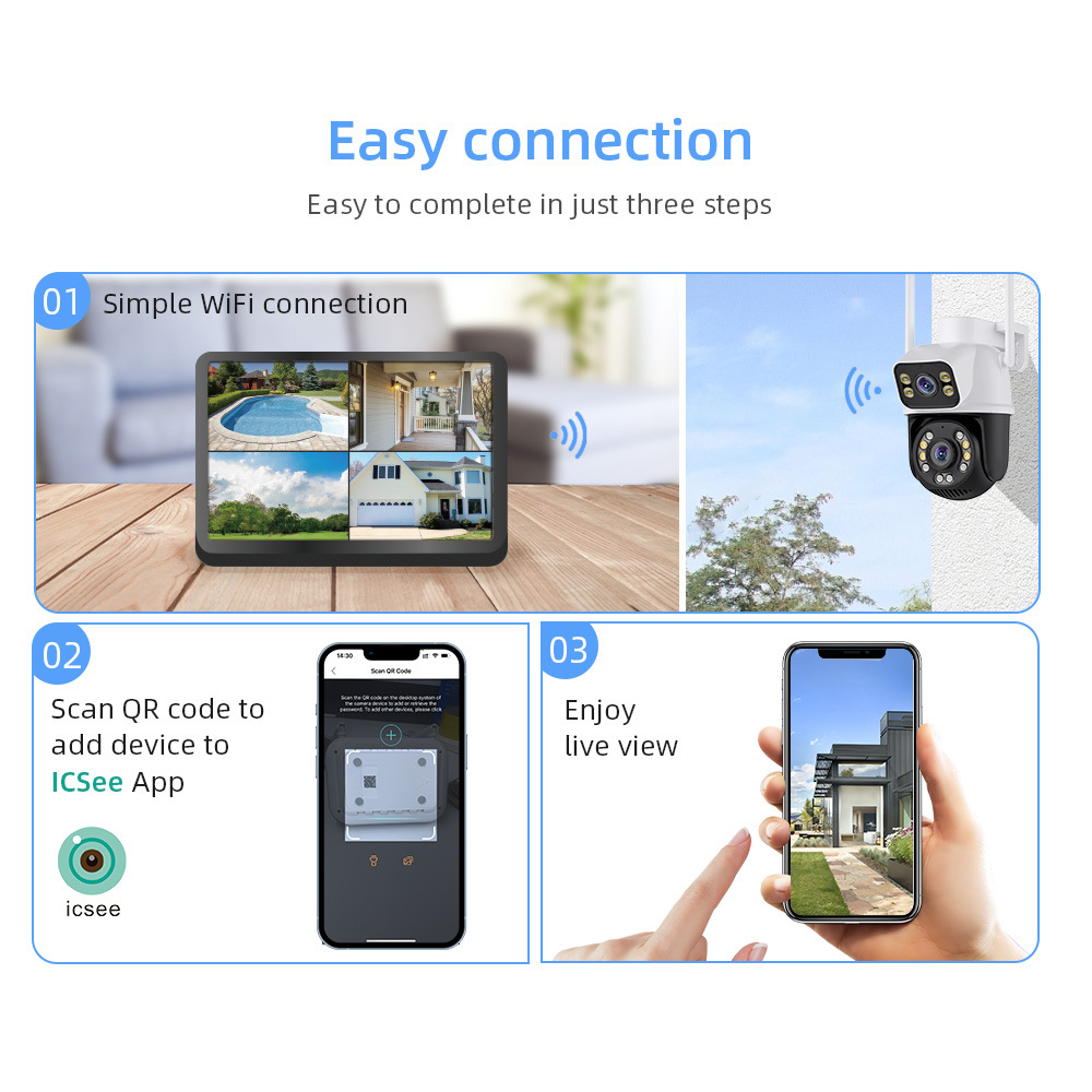 ICSEE 8MP WiFi NVR Seti Çift Lens PTZ IP Kamera 8CH Akıllı Ev Gece Görüşü
