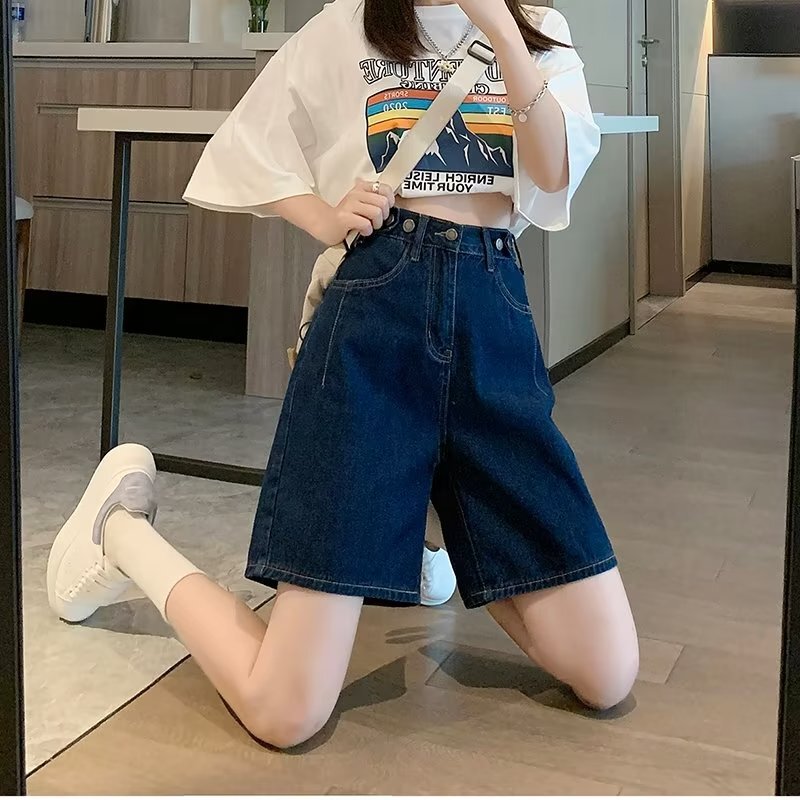 Dark Blue Five-Point Denim Shorts for Women Summer Thin 2024 New High-Waisted Loose Slimming Look Wide-Leg Pants Dark Blue Five-Point Denim Shorts for Women Summer Thin 2024 New High-Waisted Loose Slimming Look Wide-Leg Pants