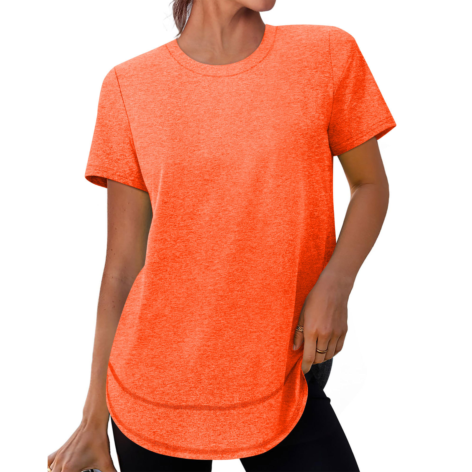 European And American Cross-border Summer New Women's Casual Loose Fashion Short-sleeve Solid Color Round-neck Pullover_ecoleips.com