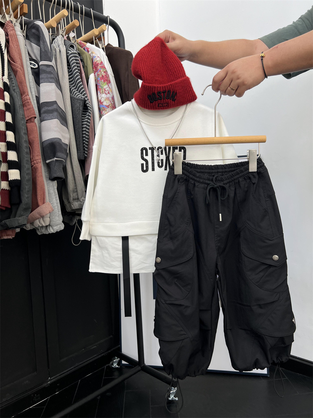 American hip-hop style autumn boys' letter  two-piece spliced shirt hoodie children's hooligan handsome street dance_voghion.com