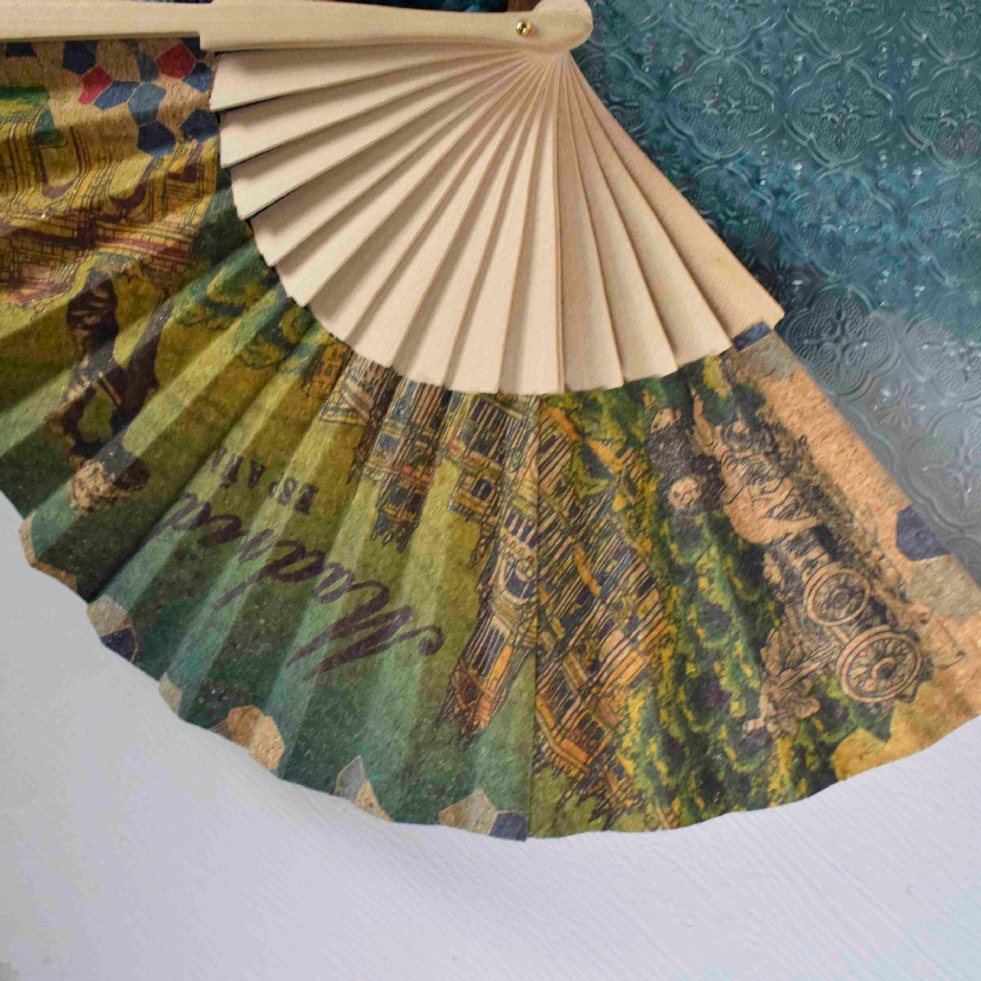 Retro británico ventilador de corcho de madera ventilador de madera artesanía regalo ventilador plegable impresión de serigrafía