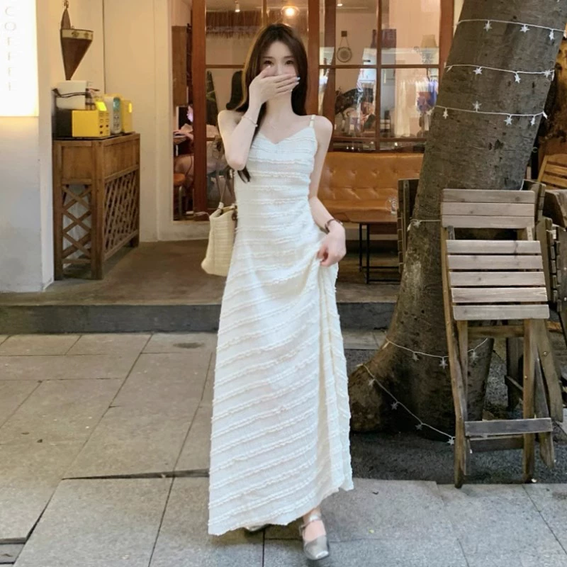 Французское нежное платье с кружевной подтяжкой на талии женское 2025 лето новое элегантное темпераментное длинное платье