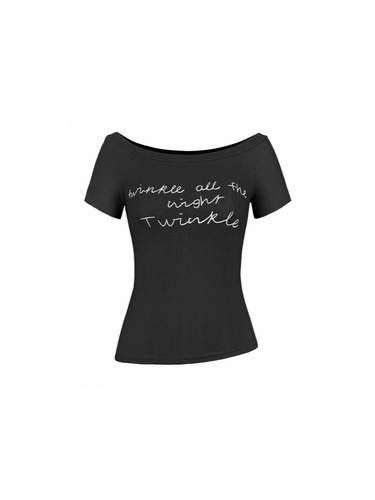Pure Desire Letter Print Short Sleeve T-Shirt for Women 2025 Summer Slimming Fashionable Cute Sexy Off-Shoulder Blouse