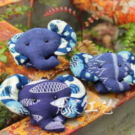 云饰阁蓝染布艺动物 扎染可爱小扁象钥匙扣挂件（标价是1个的