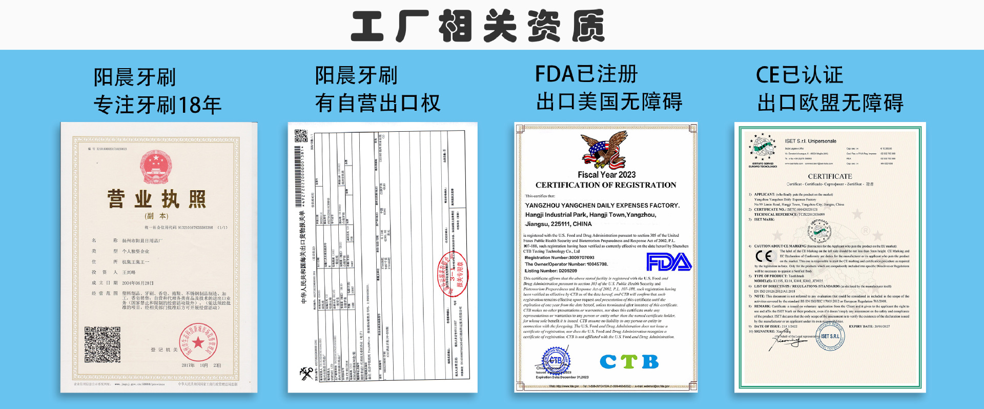 阳晨营业执照+报关+FDA+CE-230217