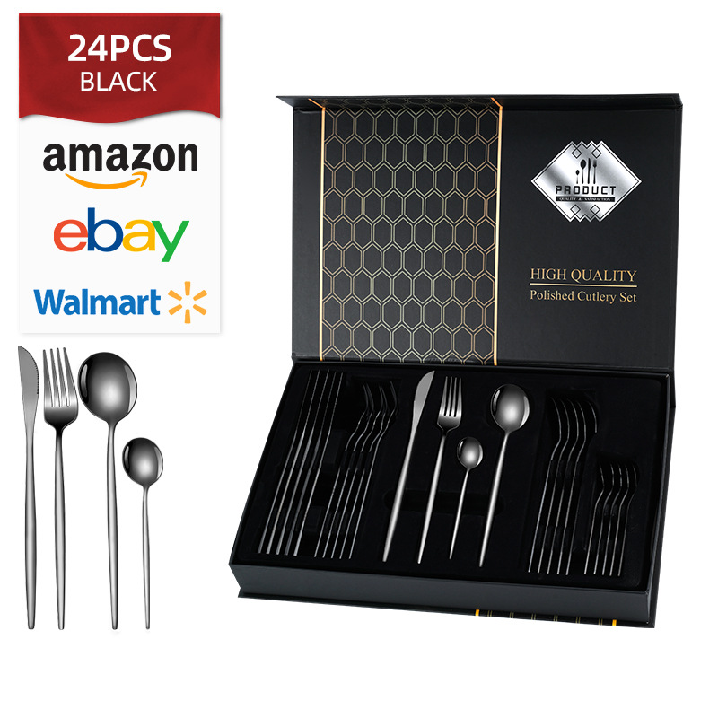 Cross-border Amazon Portuguese Spoon Stainless Steel Tableware 24-piece Cutlery Knife, Fork and Spoon Set Serves 6 Selection